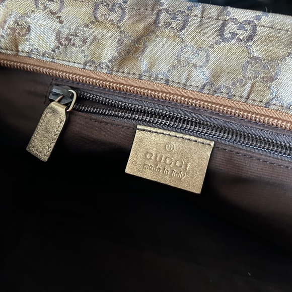 Vintage GUCCI GG Crystal Shoulder Tote PVC Leather Gold - Picture 6 of 9